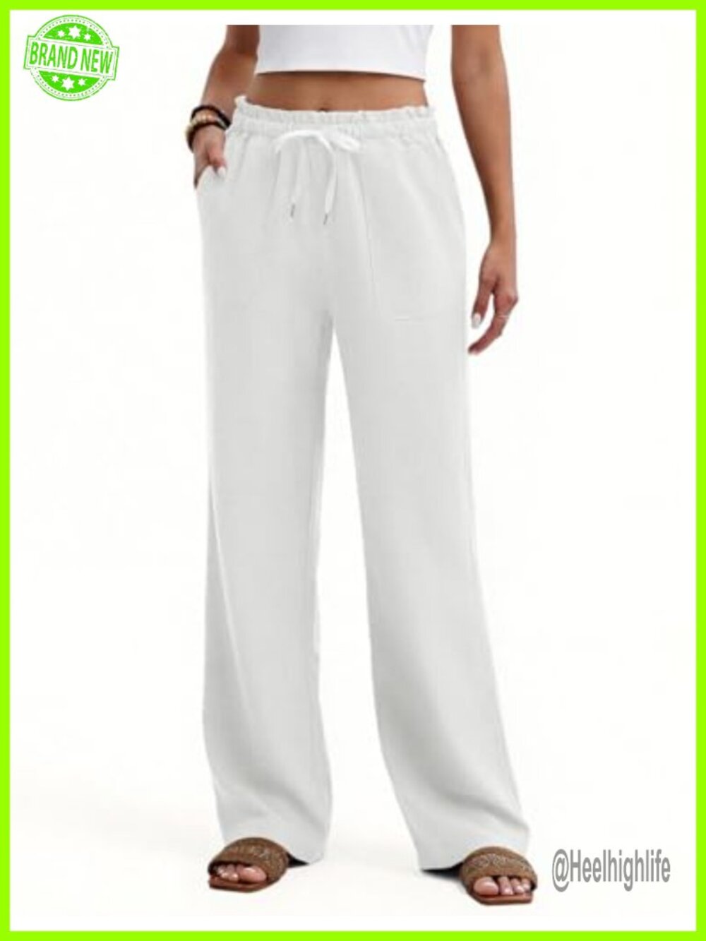 Women Flowy Wide Leg Palazzo Pants High Waisted Drawstring Trousers